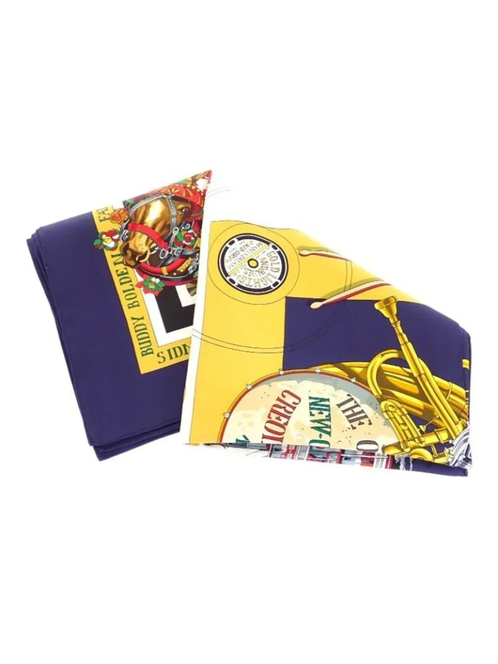 Hermes Carre 90 the Original New Orleans Creole Jazz Vintage Scarf Silk Navy
